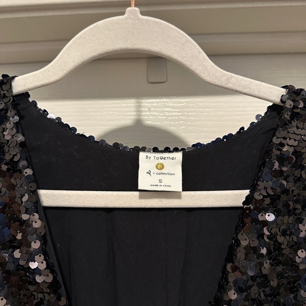 By Together Black Twist Front Sequin Long Sleeve Dress - Size Small - Picture 3 of 6